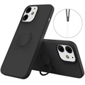 iPhone 13 Mini Liquid Siliconen Hoesje met Ring Houder - Zwart