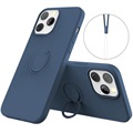 iPhone 13 Pro Liquid Siliconen Hoesje met Ring Houder - Blauw