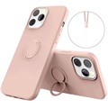 iPhone 13 Pro Liquid Siliconen Hoesje met Ring Houder - Roze