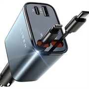 Lisen B104 4-in-1 autolader met intrekbare USB-C- en Lightning-kabels - 45W