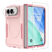 iPhone Duo Magnetisch hoesje met glazen screenprotector en cameralensbeschermer - roze