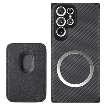 Samsung Galaxy S22 Ultra 5G Magnetisch Hoesje met Kaarthouder - Koolstofvezel