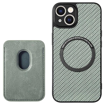 iPhone 15 Magnetic Case with Card Holder - Carbon Fiber