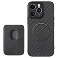 iPhone 15 Pro Magnetic Case with Card Holder - Carbon Fiber - Black