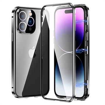 iPhone 14 Pro Magnetisch Hoesje met Gehard Glas - Zwart