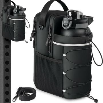 Magnetische reflecterende crossbody tas voor in de sportschool of buiten met Waterfleshouder - Zwart