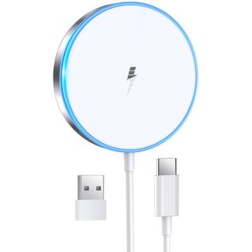 Magnetische draadloze oplader met LED-lampje - 15W - Wit