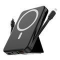 Magnetische draadloze powerbank met USB-C en Lightning-kabels - 10000mAh/15W - Zwart