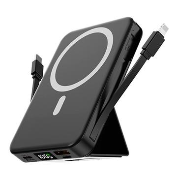 Magnetische draadloze powerbank met USB-C en Lightning-kabels - 10000mAh/15W - Zwart