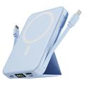 Magnetische draadloze powerbank met USB-C en Lightning-kabels - 10000mAh/15W - Blauw
