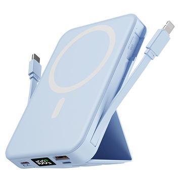 Magnetische draadloze powerbank met USB-C en Lightning-kabels - 10000mAh/15W - Blauw