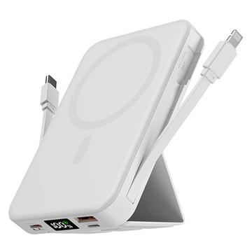 Magnetische draadloze powerbank met USB-C en Lightning-kabels - 10000mAh/15W - Wit
