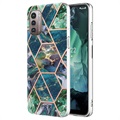 Marble Pattern Gegalvaniseerd IMD Nokia G21/G11 Hoesje - Blauw / Groen