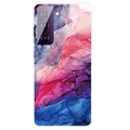 Marble Pattern Gegalvaniseerd IMD Samsung Galaxy S21 FE 5G TPU Hoesje - Blauw / Roze