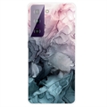 Marble Pattern Gegalvaniseerd IMD Samsung Galaxy S21 FE 5G TPU Hoesje - Grijs / Roze