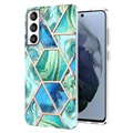 Marble Pattern Gegalvaniseerd IMD Samsung Galaxy S21 FE 5G TPU Hoesje - Groen