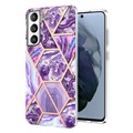 Marble Pattern Gegalvaniseerd IMD Samsung Galaxy S21 FE 5G TPU Hoesje - Paars