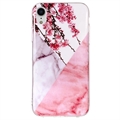 iPhone XR Marble Pattern IMD TPU Hoesje - Roze Bloemen