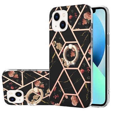 iPhone 15 Plus Marble Pattern IMD TPU Case met Ring Houder