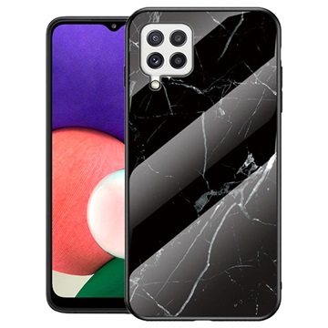 Marble Series Samsung Galaxy A22 4G Gehard Glas Cover - Zwart