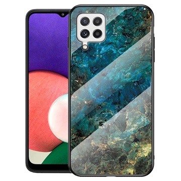 Marble Series Samsung Galaxy A22 4G Gehard Glas Cover - Groen