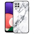 Marble Series Samsung Galaxy A22 4G Gehard Glas Cover - Wit