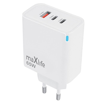 Maxlife MXTC-09-65ACC GaN Oplader - 65W, 2x USB-C, USB-A - Wit