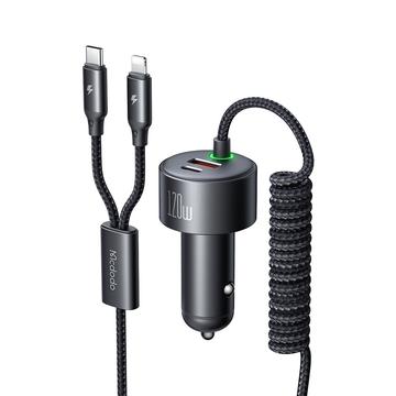 Mcdodo CC-037 120W Dual-Port Autolader met USB-C en Lightning-kabels - Zwart
