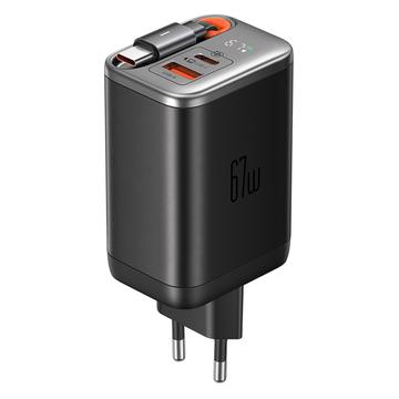 Mcdodo CH-4100 67W GaN snelle oplader met intrekbare USB-C kabel - Zwart