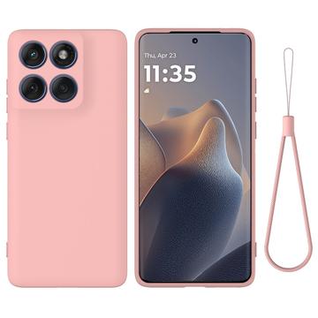 Motorola Edge 60 Pro Vloeibare siliconen hoesje met polsbandje - Roze