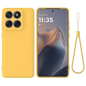 Motorola Edge 60 Pro Vloeibare siliconen hoesje met polsbandje - Geel