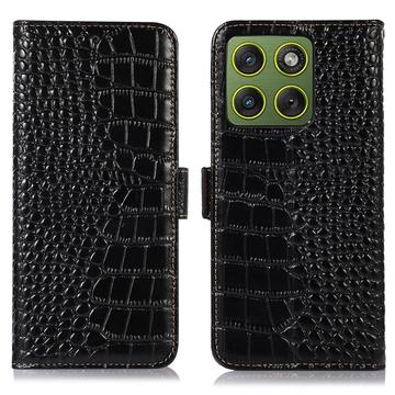Motorola Edge 70 Crocodile Series Wallet Leren Hoesje met RFID - Zwart