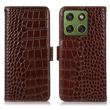 Motorola Edge 70 Crocodile Series Wallet Leren Hoesje met RFID - Bruin
