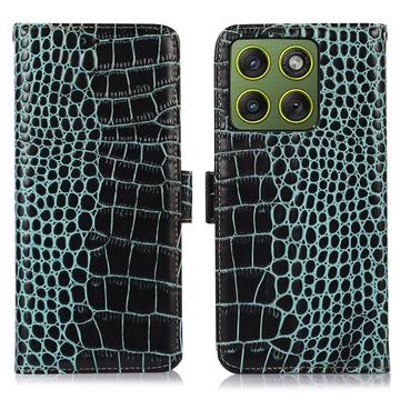 Motorola Edge 70 Crocodile Series Wallet Leren Hoesje met RFID - Groen