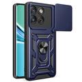 Motorola Edge 70 Roterende ring hybride hoesje met camera schild - Blauw