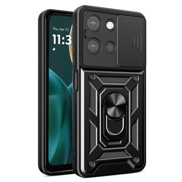 Motorola Moto G (2025) Roterende ring hybride hoesje met camera schild - Zwart