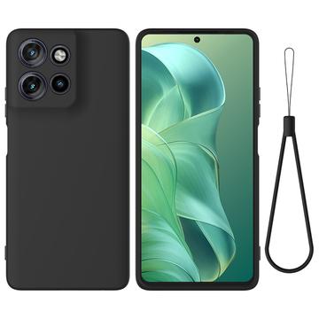 Motorola Moto G Power (2025) Vloeibare siliconen hoesje met polsbandje - Zwart