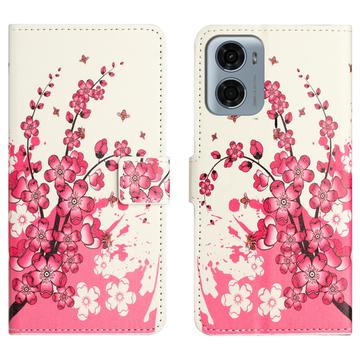 Motorola Moto G05/E15 Style Series Portemonnee Hoesje - Roze Bloemen