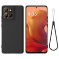 Motorola Moto G17 Power/G17/G15 Vloeibare siliconen hoesje met polsbandje - Zwart