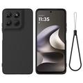Motorola Moto G37/G37 Power/G47 Vloeibare siliconen hoesje met polsbandje - Zwart