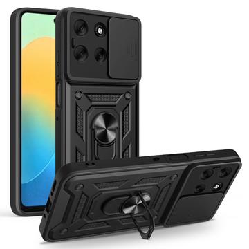 Motorola Moto G56 Roterende ring hybride hoesje met camera schild - Zwart