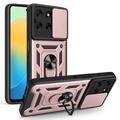 Motorola Moto G56 Roterende ring hybride hoesje met camera schild - Rose Gold