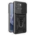 Motorola Moto G77/G67 Roterende ring hybride hoesje met camera schild - Zwart