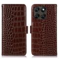 Motorola Moto G77/G67 Crocodile Series Wallet Leren Hoesje met RFID - Bruin