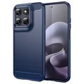 Motorola Moto G77/G67 Geborsteld TPU Hoesje - Koolstofvezel - Blauw