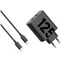 Motorola TurboPower 125W Dubbele USB-C Wandoplader met USB-C Kabel - Zwart