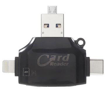 4-in-1 Multifunctionele MicroSD/SD Kaartlezer - Zwart