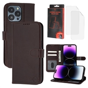 iPhone 14 Pro MyTPhone CardMate Leren Portemonnee Hoesje - Donkerbruin