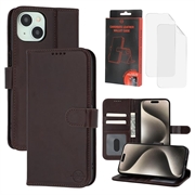 iPhone 15 MyTPhone CardMate Leren Portemonnee Hoesje - Donkerbruin