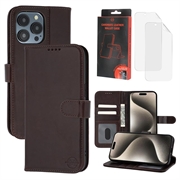 iPhone 15 Pro MyTPhone CardMate Leren Portemonnee Hoesje - Donkerbruin